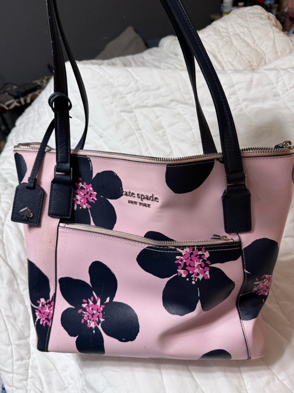 kate spade Pink Floral Tote with Navy Accents